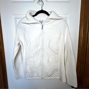 Croft & Barrow White Full Zip Quilted Front Sweater Jacket